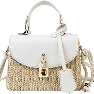 Straw Square Bag Rattan Beach Purse Crossbody Shoulder Tote for Women